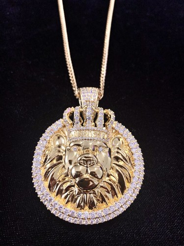 Solid 18K Gold Lab Diamonds LION KING Pendant Chain Necklace LIFETIME WARRANTY