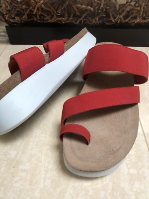 Munro Aries II platform toe ring strappy slide sandals red size 10 WW women s