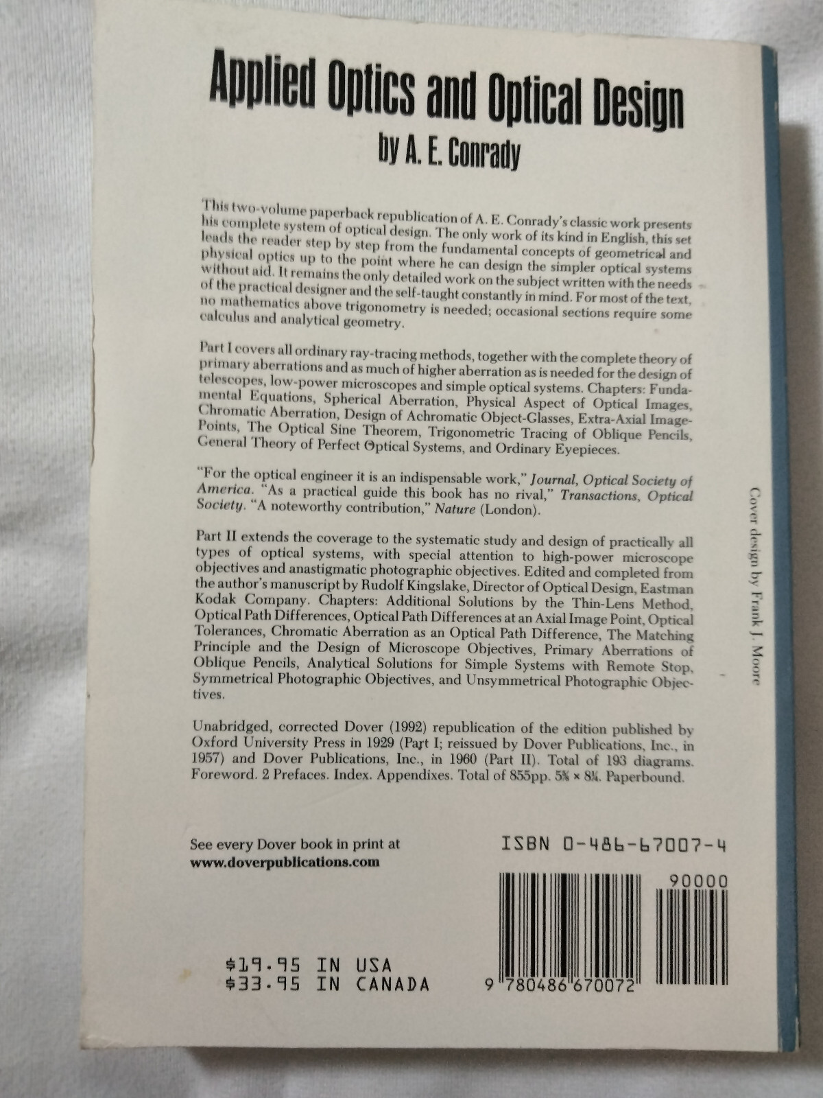 Dover Books on Physics Ser. Applied Optics and Optical Design by A. E