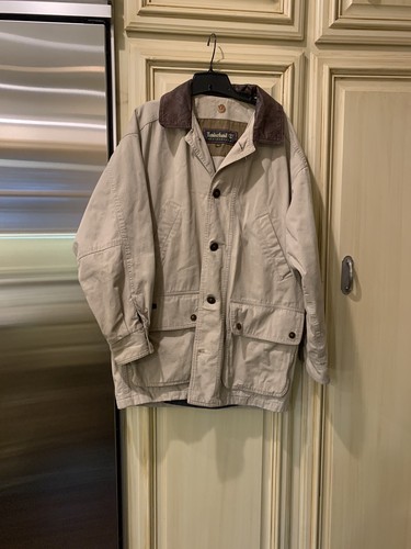 90's Timberland leather×canvas jacket Vintage TIMBERLAND Beige Leather Jacket, 90's Genuine