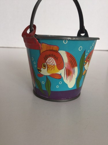 Vintage Mini Tin Litho Sand Pail With Ocean And Fish Theme