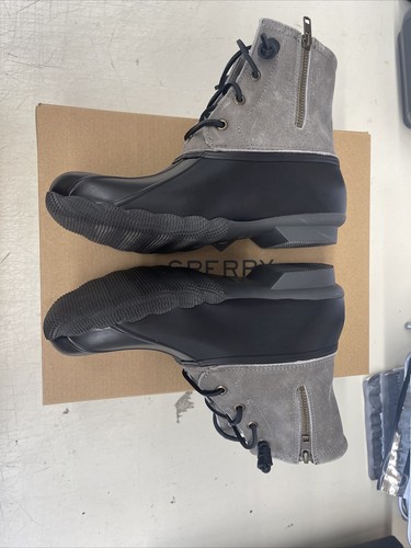 PICK SIZE - Sperry Women's Saltwater BLACK / GREY Leather Duck Boot Booties