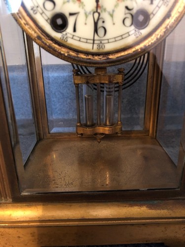 Seth Thomas Clock Glass Pendulum Mantle Brass Vintage Great Design Key Floral