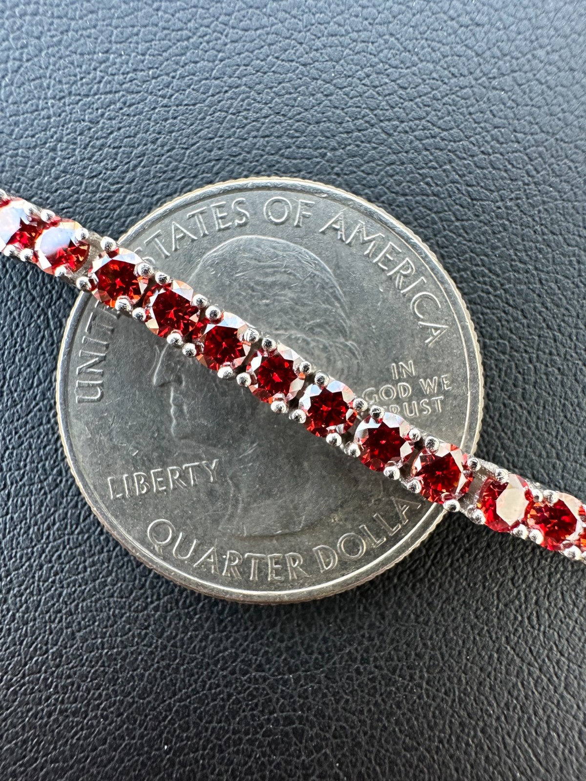 Pre-owned Silver Real Iced Ruby Red Moissanite 3mm Tennis Bracelet 925  Pass Diamond Test
