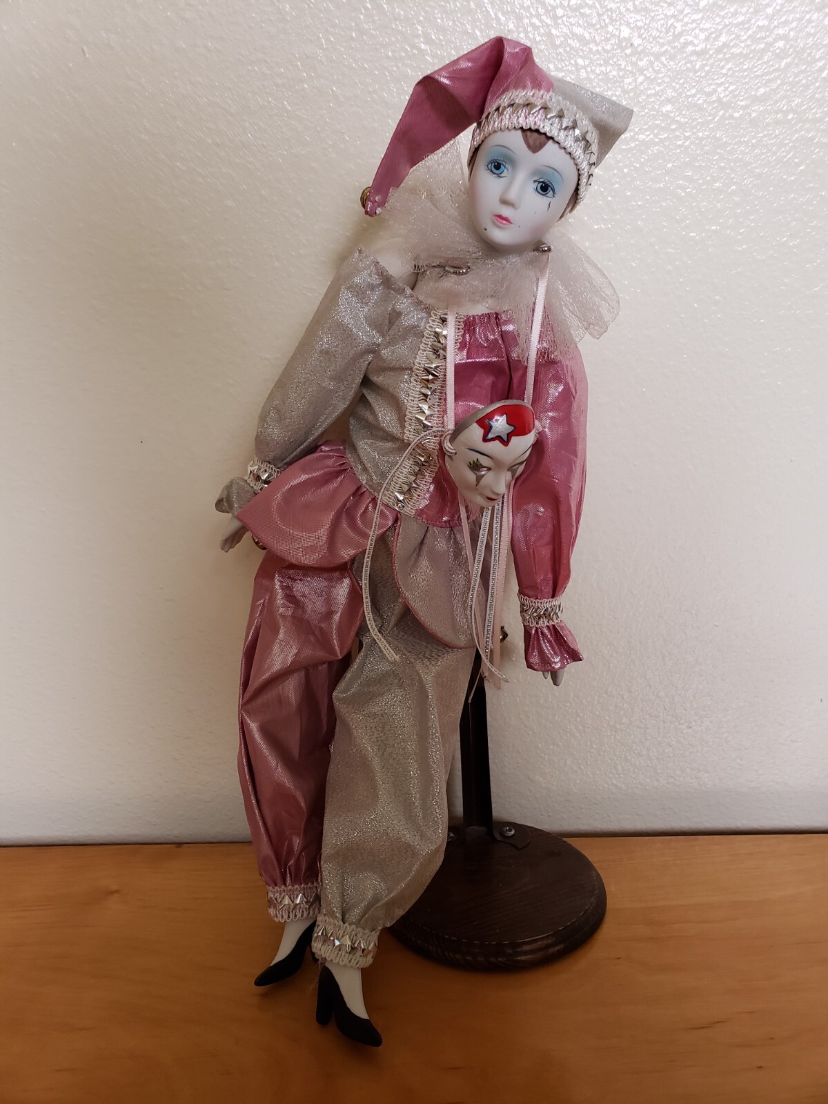 porcelain PIERROT HARLEQUIN soft body pink and silver