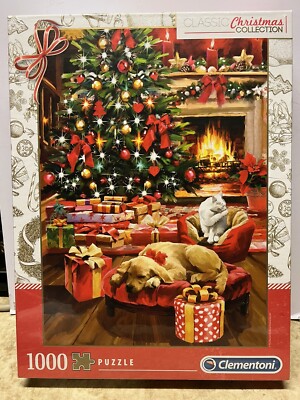 Christmas By The Fire 1000 Piece Puzzle Dog Cat Clementine Brand New Sealed