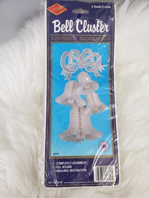 Beistle Vtg 1989 Honeycomb Hanging Bell Cluster White Tissue Decoration Wedding