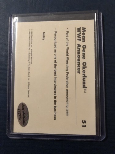 Mean Gene Okerlund 1990 WWF Classic Card #51 WWE Pro Wrestling Autograph Leaf