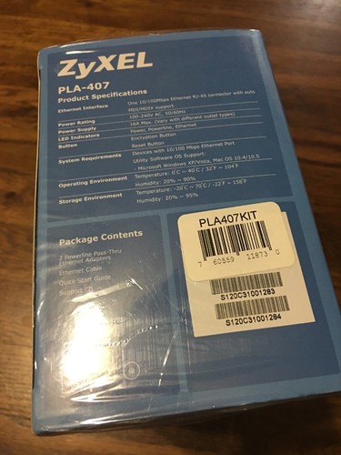 ZyXel Two Powerline Adapters 200 Mbps, PLA-407 New Sealed