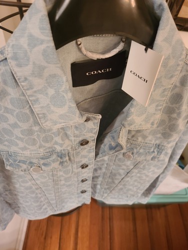 Pre-owned Coach $750  Logo Signature Washed Denim Men Jeans Jacket 48 Limited Edition In Blue