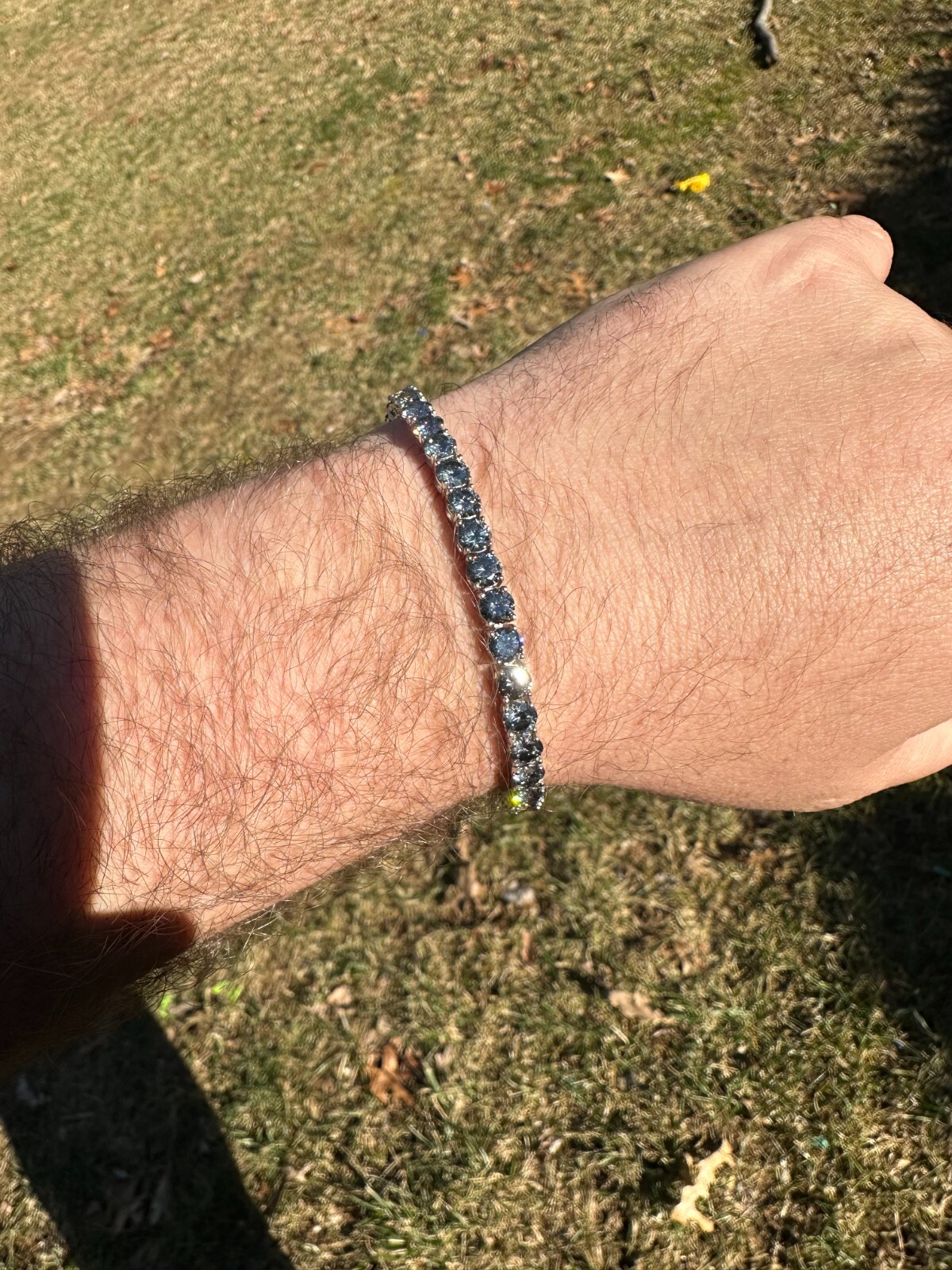 Pre-owned Silver Real Iced Blue Gray Moissanite 3mm Tennis Bracelet 925  Pass Diamond Test