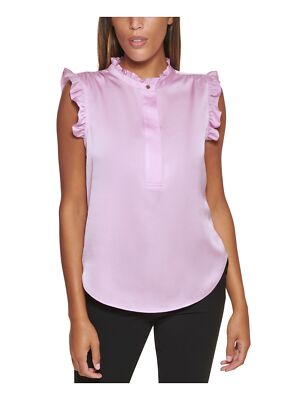 

DKNY Женская фиолетовая блузка с круглым вырезом и пуговицами спереди, без рукавов, с круглым вырезом, Фиолетовый