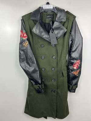 Third Layer Women s Trench Coat M Floral Embroidery Studded Double Breast Belted