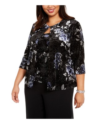 

ALEX EVENINGS Женская черная куртка с цветочным принтом и рукавами 3/4 Petites Размер, Черный, 8491792
