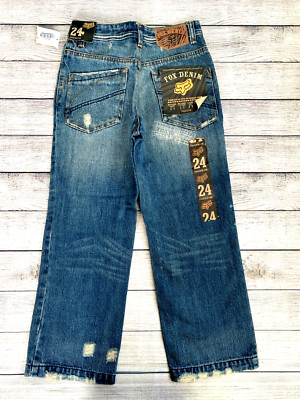NWT FOX Destroyed Denim Riff  Loose Fit Jeans Size 24 Boys NEW A46