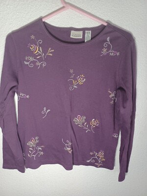 Classic Elements Women's Embroidered Purple Top Size  Medium