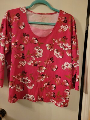 White Stag Womens XXL/2XL/1X 20 Pink Floral Shirt Cottagecore Top Cotton Stretch