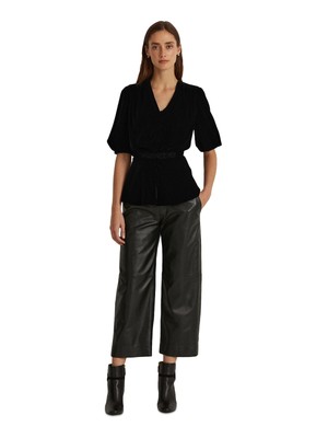 

RALPH LAUREN Женский черный топ с пуговицами на подкладке и рукавами-пуф с баской