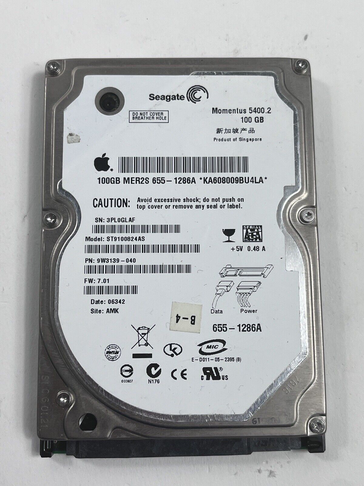 Seagate 2.5" SATA HDD ST9100824AS , 100GB, 5400RPM