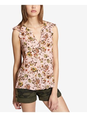 SANCTUARY Womens Pink Floral Print Sp Sleeveless V Neck Blouse XL