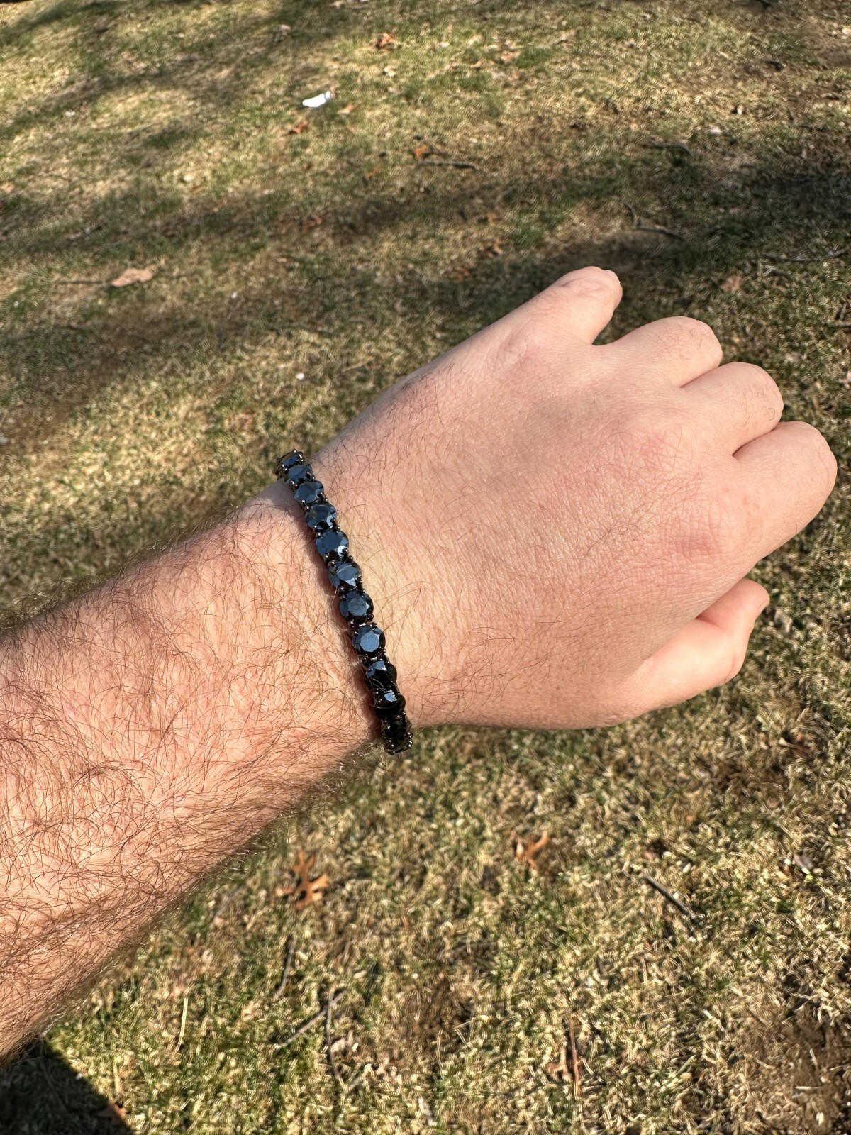 Pre-owned Silver Real Black Moissanite 7mm Tennis Bracelet Oxidized Black Rhodium Over 925