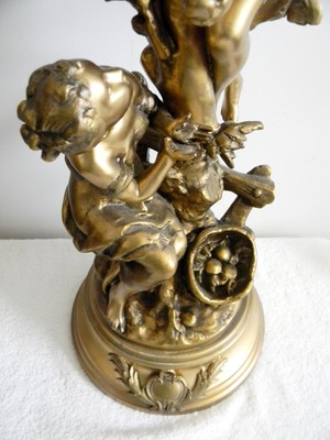 Moreau TALL gilt lamp with children and apple tree signed