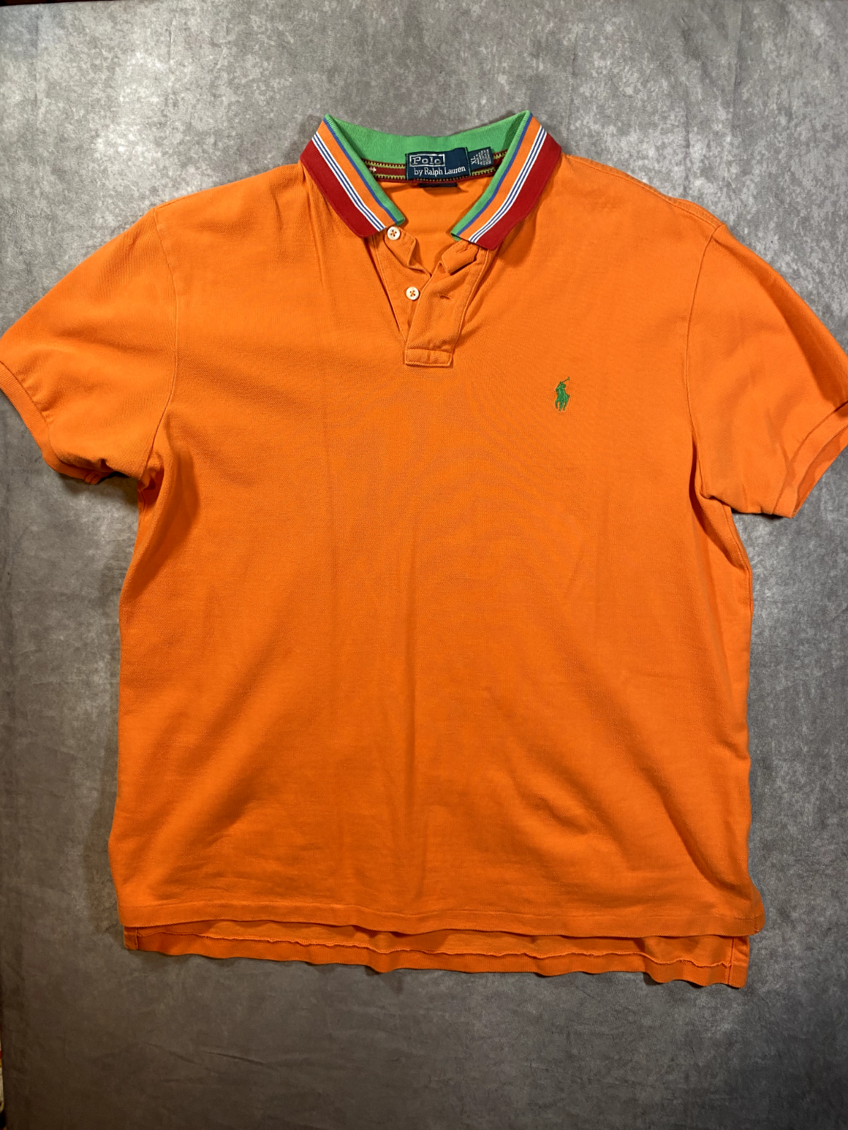 Polo Ralph Lauren Polo Shirt VTG 80s 90s Orange with Green