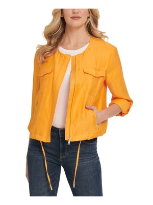 

DKNY Женская оранжевая куртка с карманами на молнии и кулиской с откидными рукавами, Оранжевый, P0RCNB41