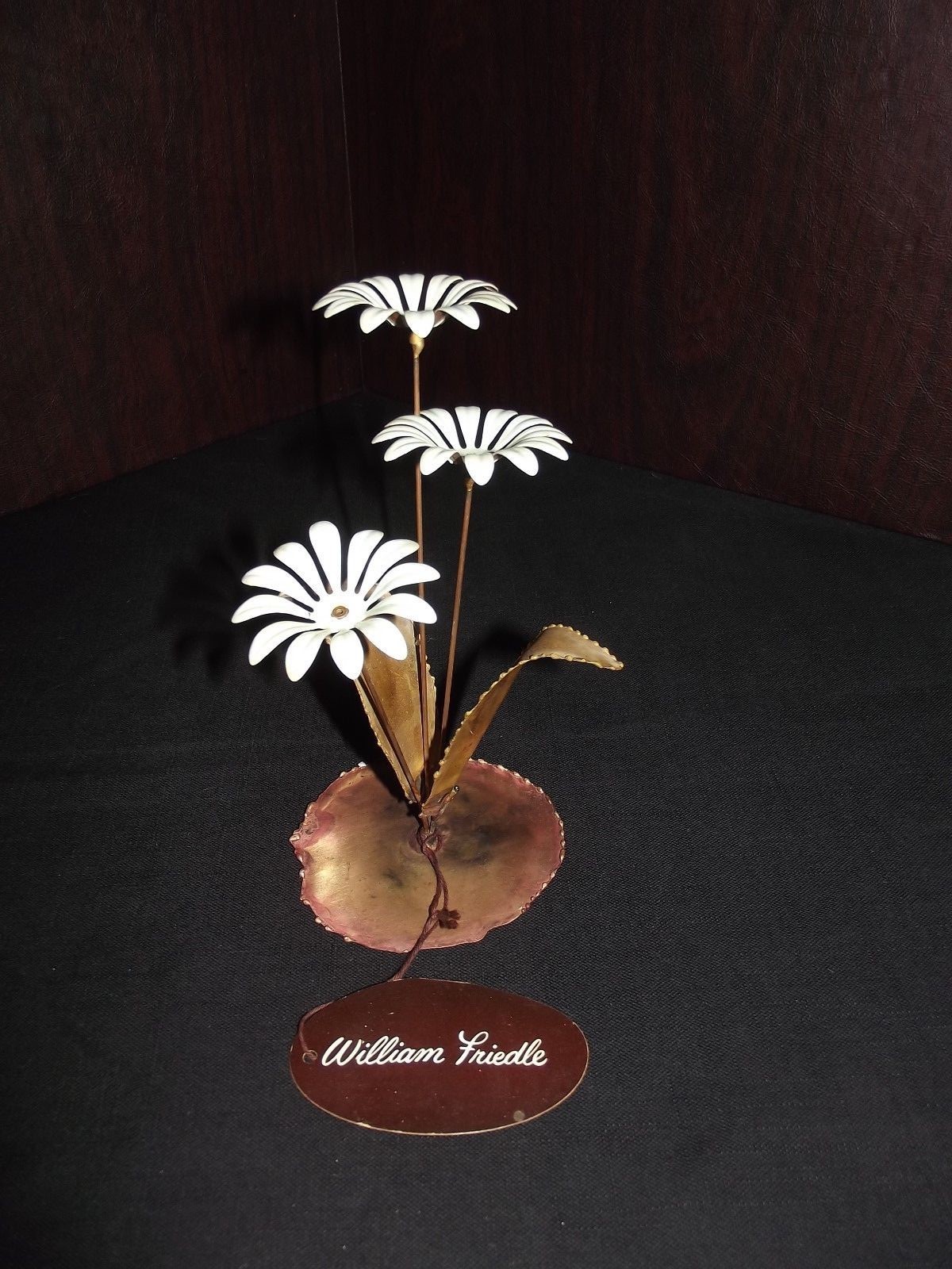 WILLIAM FRIEDLE NY SIGNED BRASS SCULPTURE PALE GREEN FLOWERS