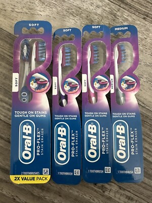 5X: Oral B Pro-Flex w/ Stain Eraser Toothbrush - Soft & medium- Assorted Colors