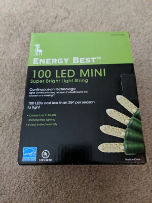 Energy Best 100 LED Mini Super Bright Light String Continuous On Santas Best NEW