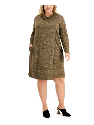 CONNECTED APPAREL Womens Beige Asymmetrical Design Long Sleeve Dress Plus 14W