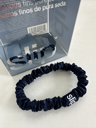 SLIP Silk Scrunchie Hair Tie Skinny 1pc Pure Silk Slipsilk™ Blue Silver Platinum