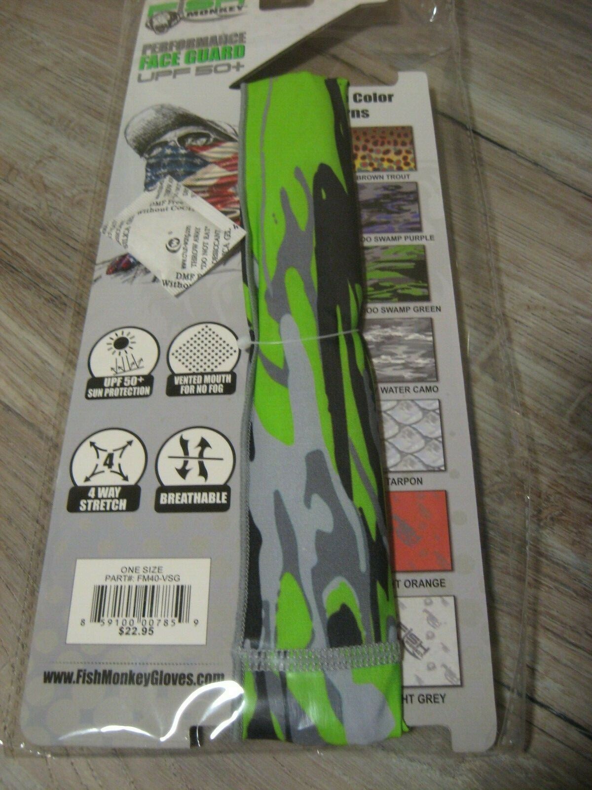 Fish Monkey UPF 50+ Performance Face Neck Guard Mask Sun Protection Scarf Green