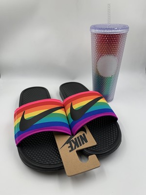 Starbucks & Nike Bundle, Benassi Be True Slides (s15) & Studded Rainbow Tumbler