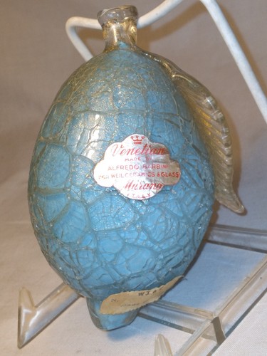 Alfredo Barbini Blue Lemon Crackle Murano Glass Cased
