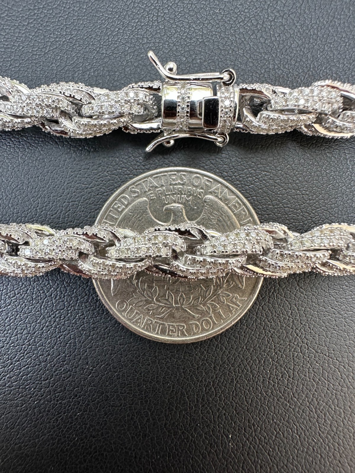 Pre-owned Harlembling Moissanite Iced 7.5mm Rope Chain Necklace Real 925 Silver Men's Hip Hop 16-28" In White/colorless