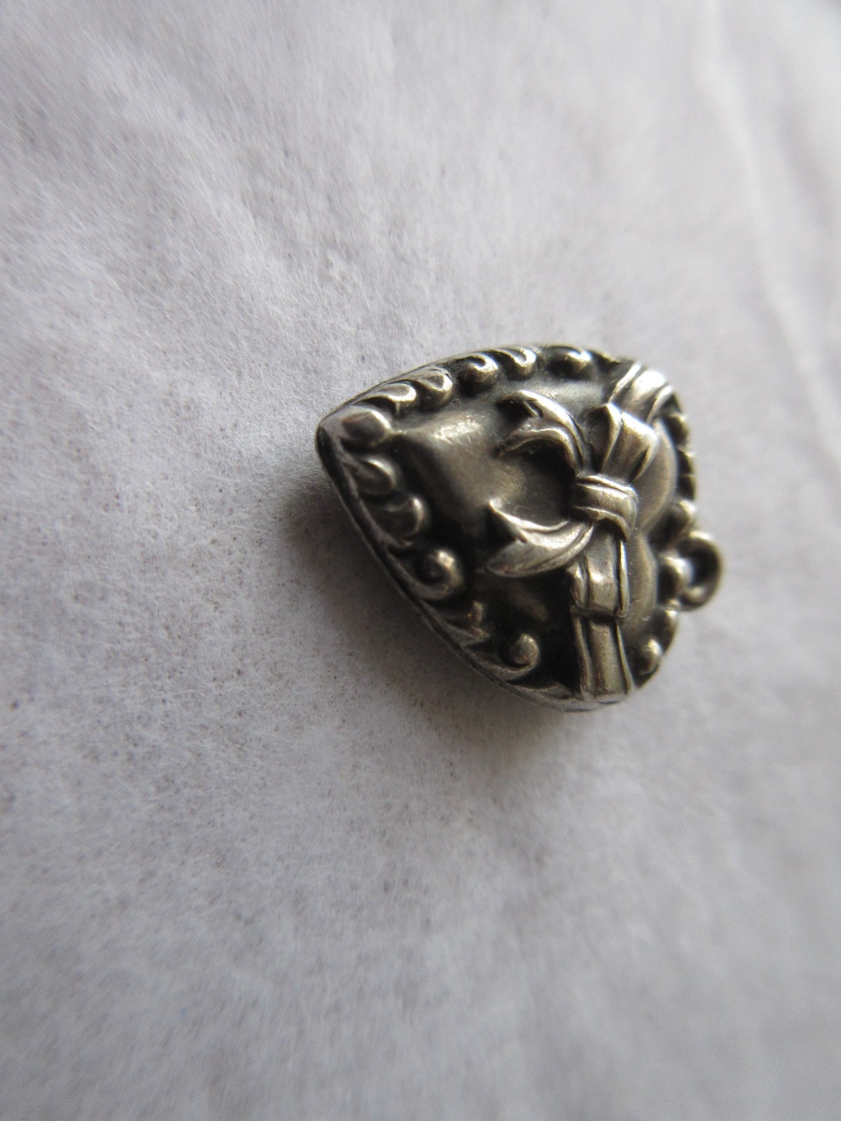 Vintage Sterling Silver Bracelet Charm Puffy Heart Repousse Valentine Ribbon Bow