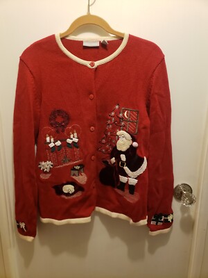 NORDSTROM Ugly Christmas Sweater Women s Medium Cardigan button Knit NICE!