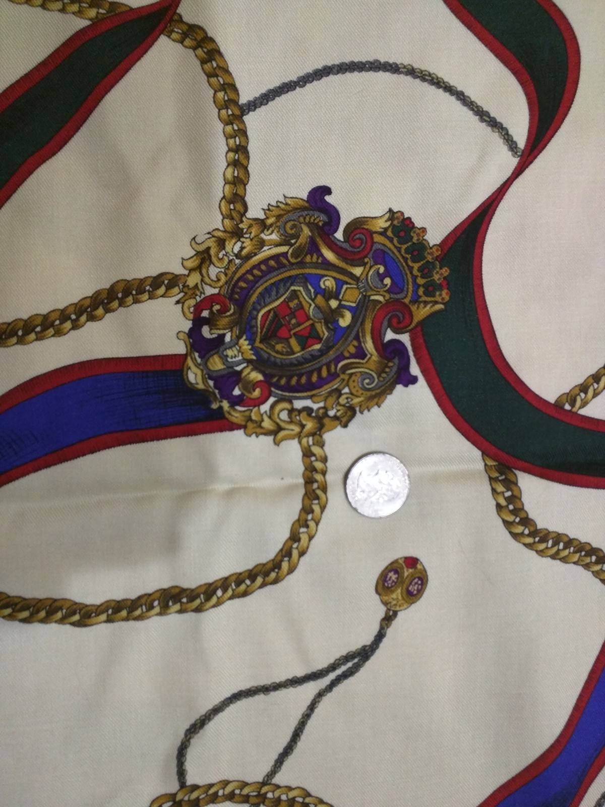Vintage Fabric Mayar Silk Inc.Red Blue Green & Cream~Ropes & Coats of Arms~3 yds
