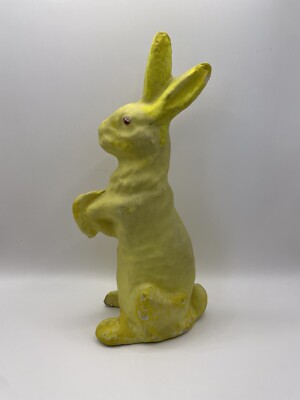Original Vintage Paper Mache Easter Bunny Candy Container Yellow Rabbit