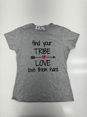 Port & Company Womens Grey ''Find Your Tribe'' Graphic Tee Size Medium