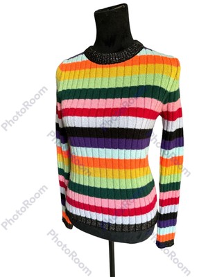 Steve Madden Women's Medium Bright Multicolor Striped Fitted Sweater