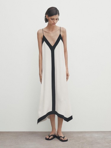 【Massimo Dutti】Long contrast V-neck dress Long contrast V-neck dress · White · Smart / Dresses And