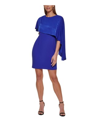 

DKNY Женское синее асимметричное короткое платье-футляр без рукавов с накидкой, Синий
