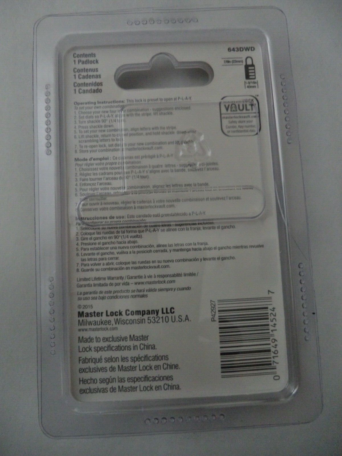 Master Lock 1-9/16in. Wide - Word Combination Padlock 643DWD FREE SHIPPING NEW