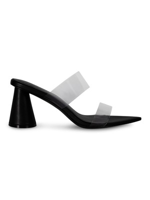 SMASH SHOES Womens Black Mule Waze Toe Block Heel Slip On Heeled Sandal 13