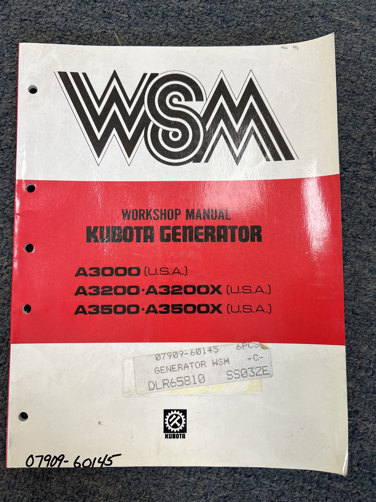 07909-60145 KUBOTA GENERATOR WORKSHOP MANUAL A3000 A3200
