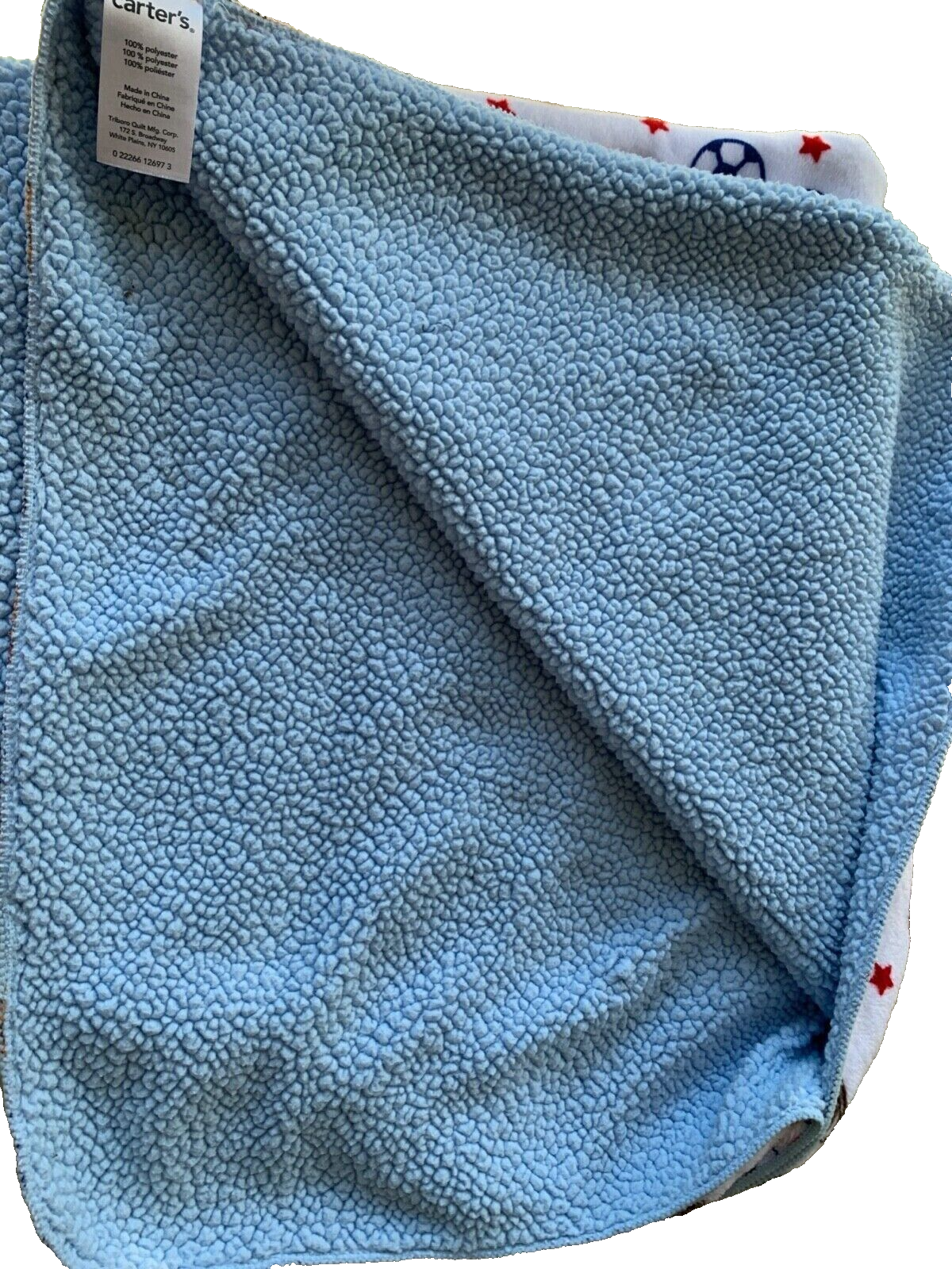 Carter's Baby Blanket White Sport Ball Red Star Blue Sherpa Football Soccer