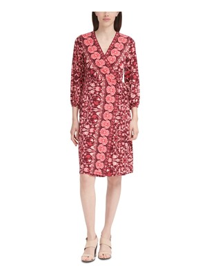 

Женское бордовое коктейльное платье-футляр CALVIN KLEIN с рукавами 3/4 до колена, Burgundy